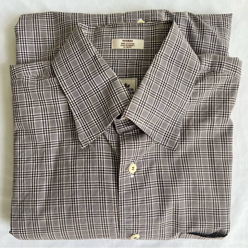 Peter Millar 100% Cotton Light Brown Plaid Long Sleeve Button Down‎ size Medium